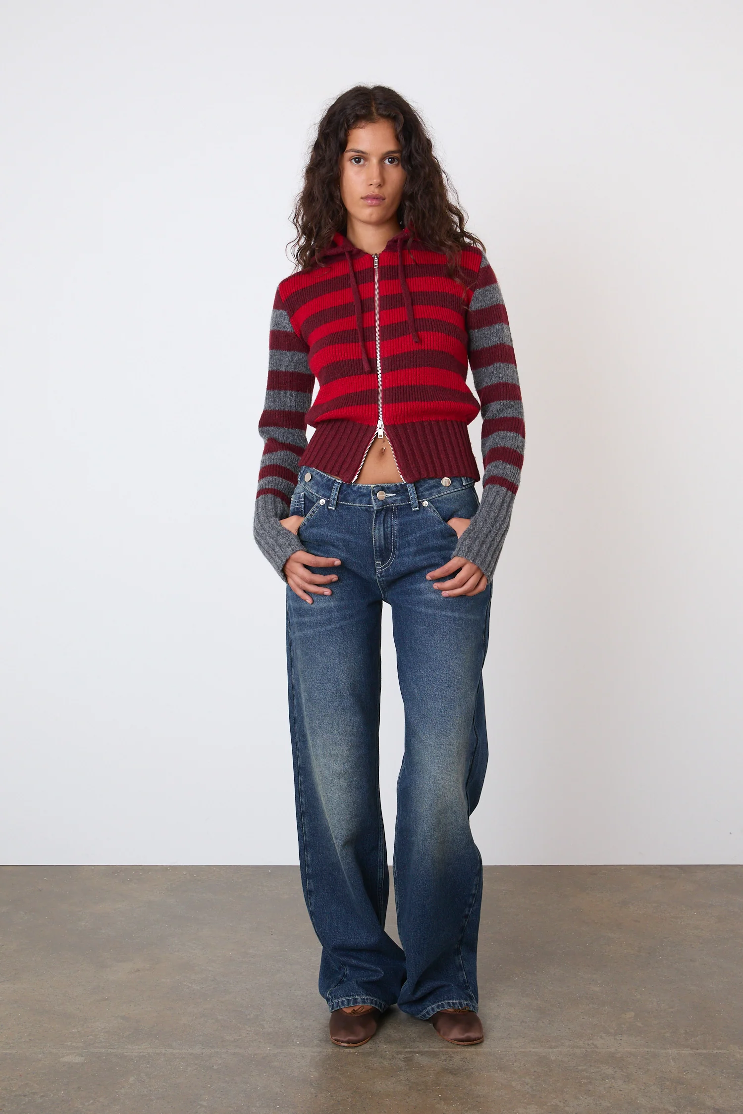 Anita Knitted Hoodie, Burgundy Stripe - Image 3