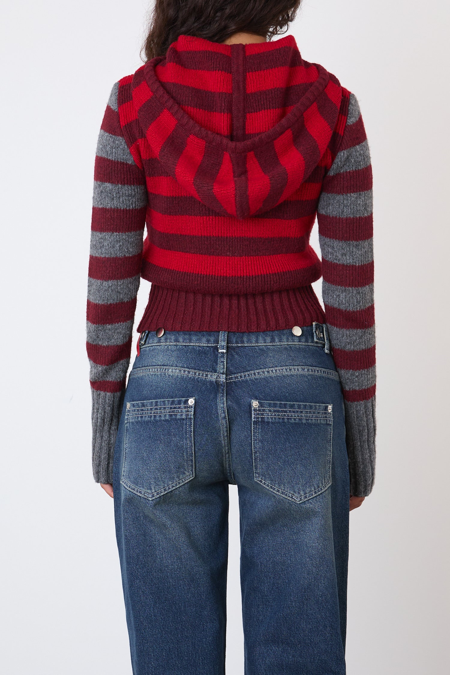 Anita Knitted Hoodie, Burgundy Stripe - Image 6