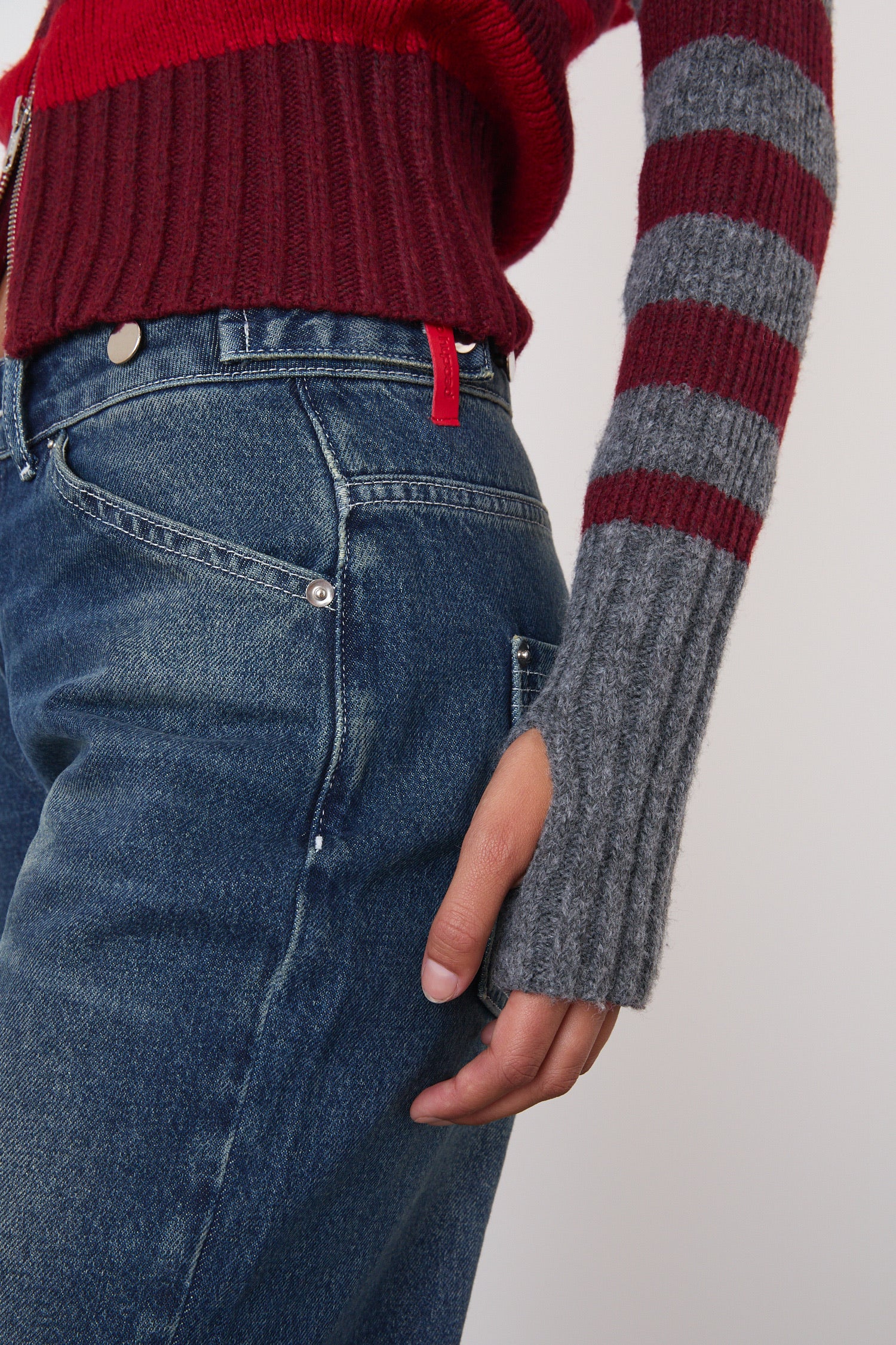Anita Knitted Hoodie, Burgundy Stripe - Image 7