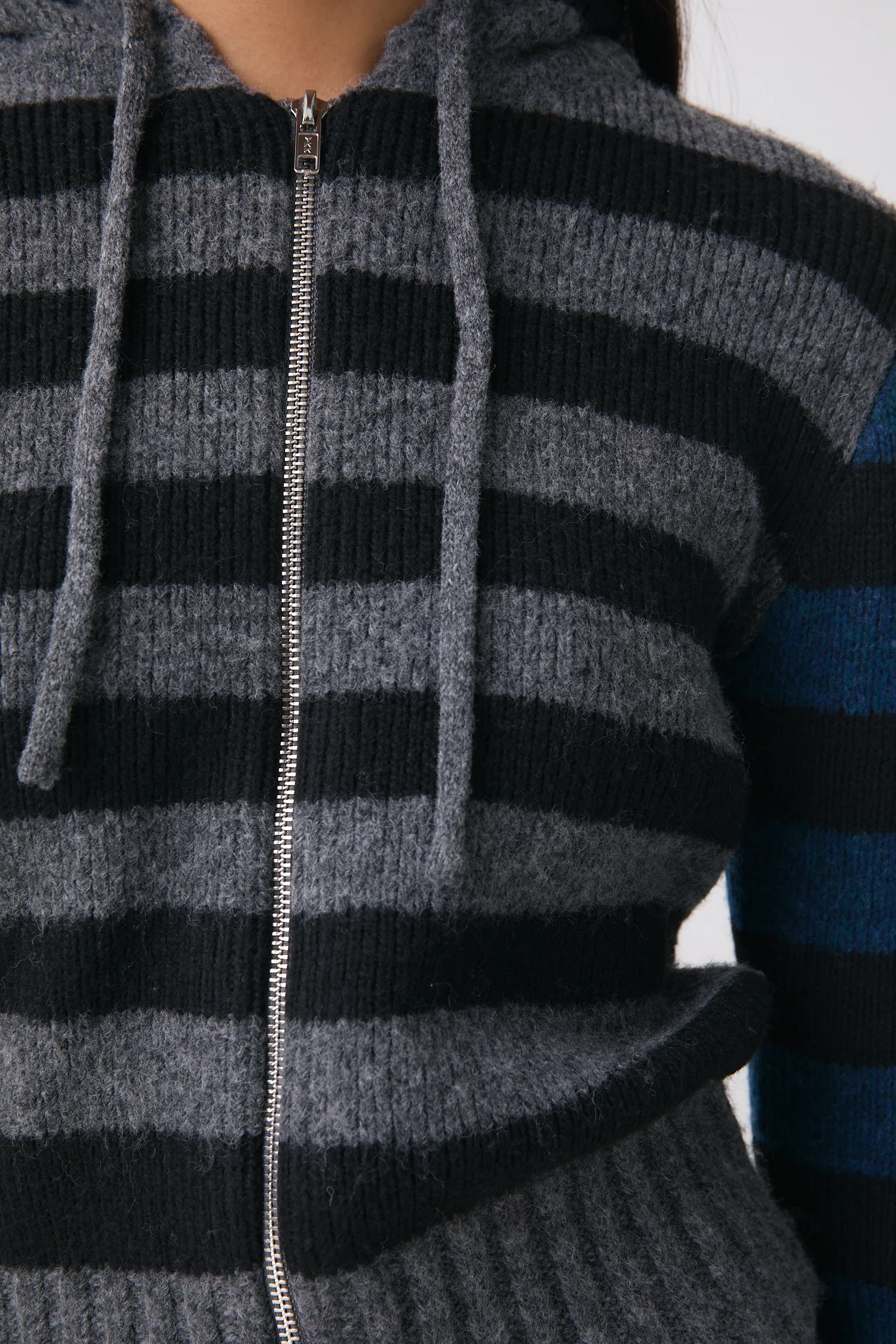 Anita Knitted Hoodie, Teal Stripe - Image 4