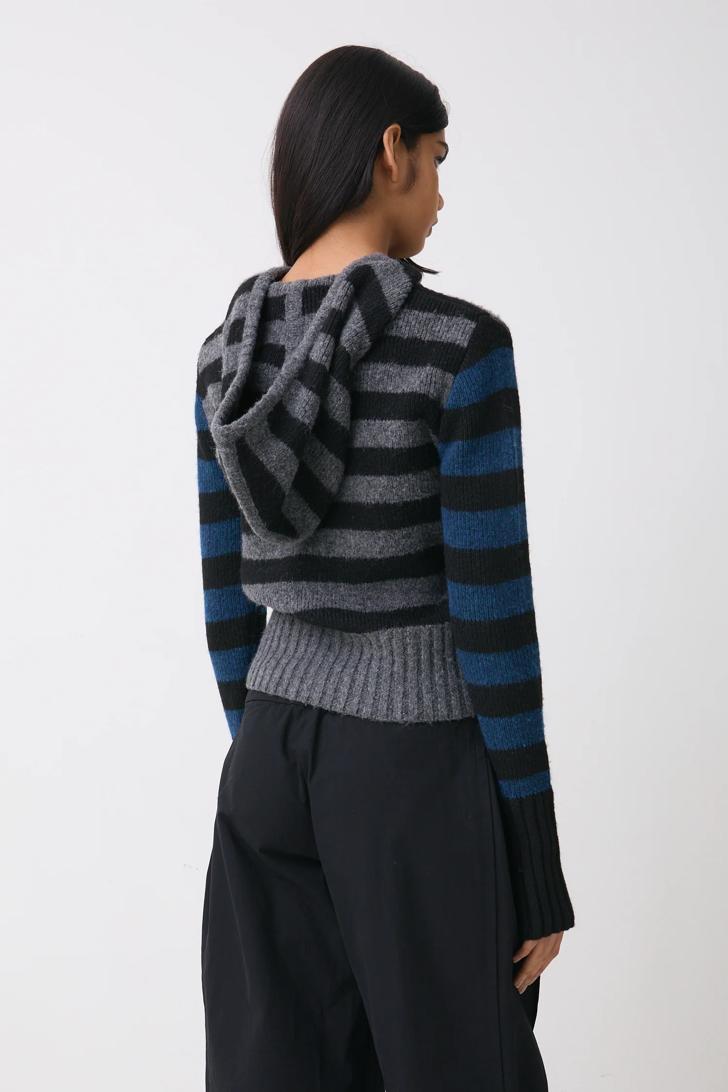 Anita Knitted Hoodie, Teal Stripe - Image 5