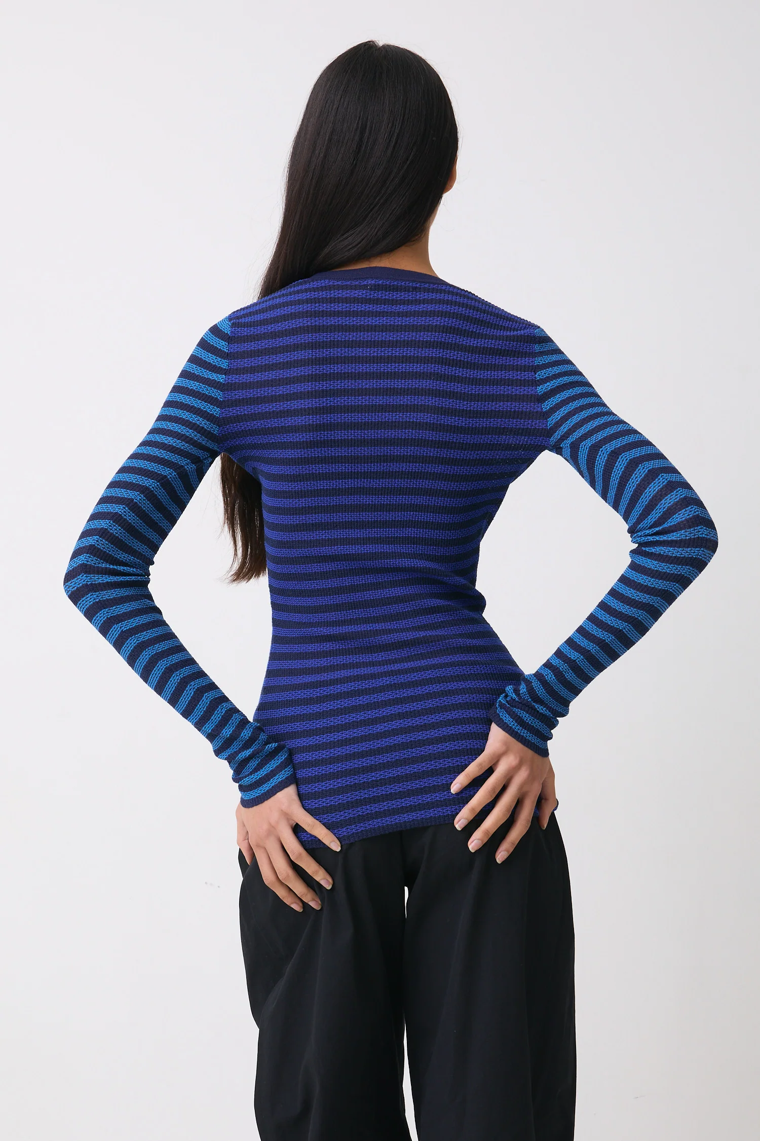 Elise Stripe Long Sleeve Top, Navy Stripe - Image 3