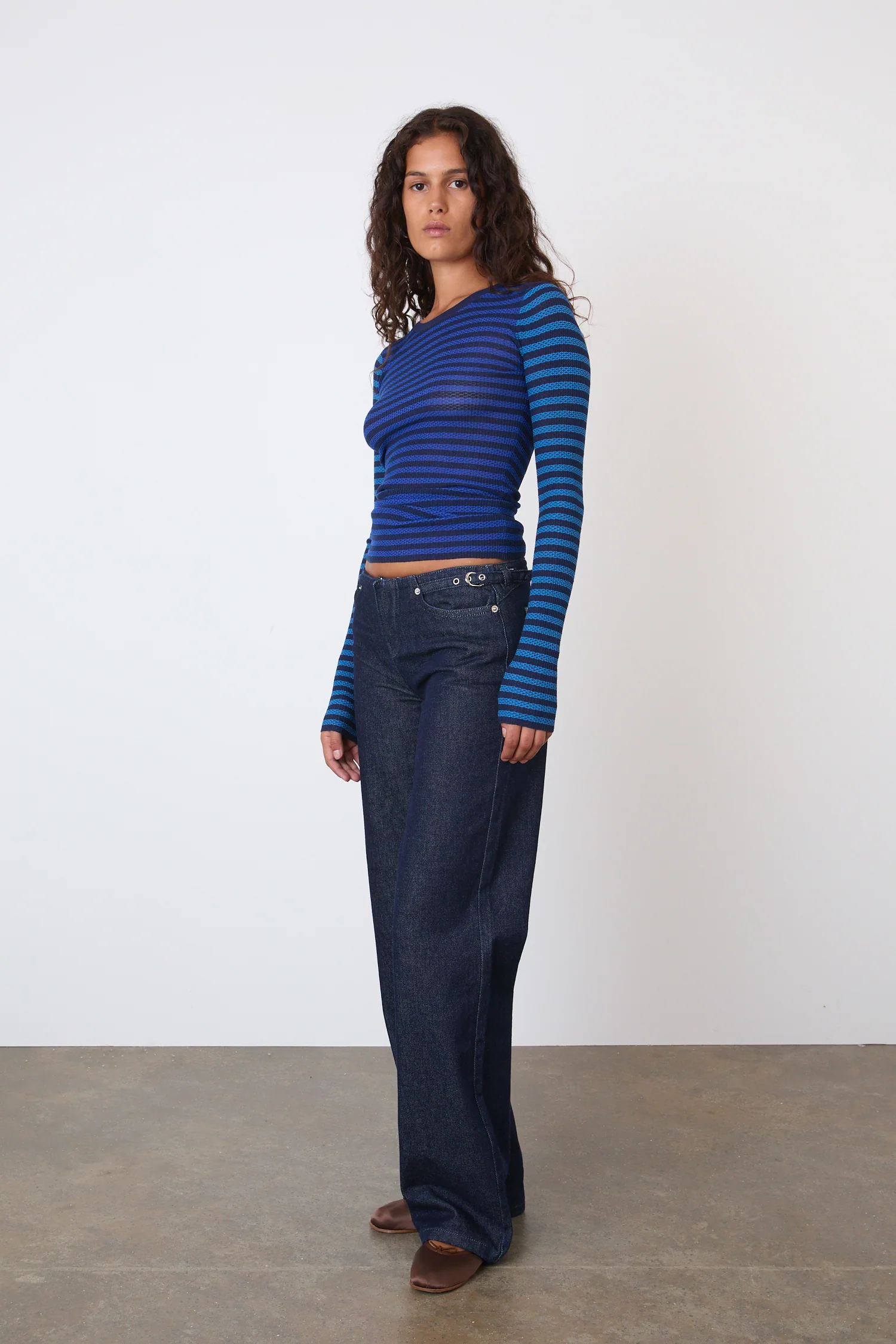 Elise Stripe Long Sleeve Top, Navy Stripe - Image 4