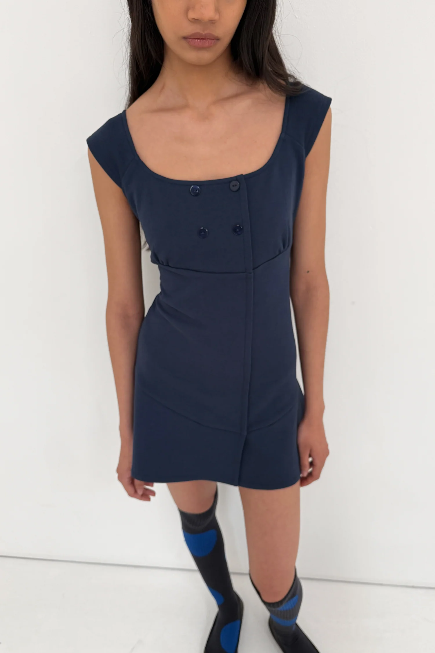 Joni Button Dress, Navy - Image 9