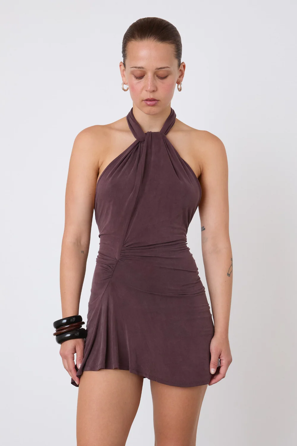 The Kylie Halter Knot Dress, Mahogany - Image 5