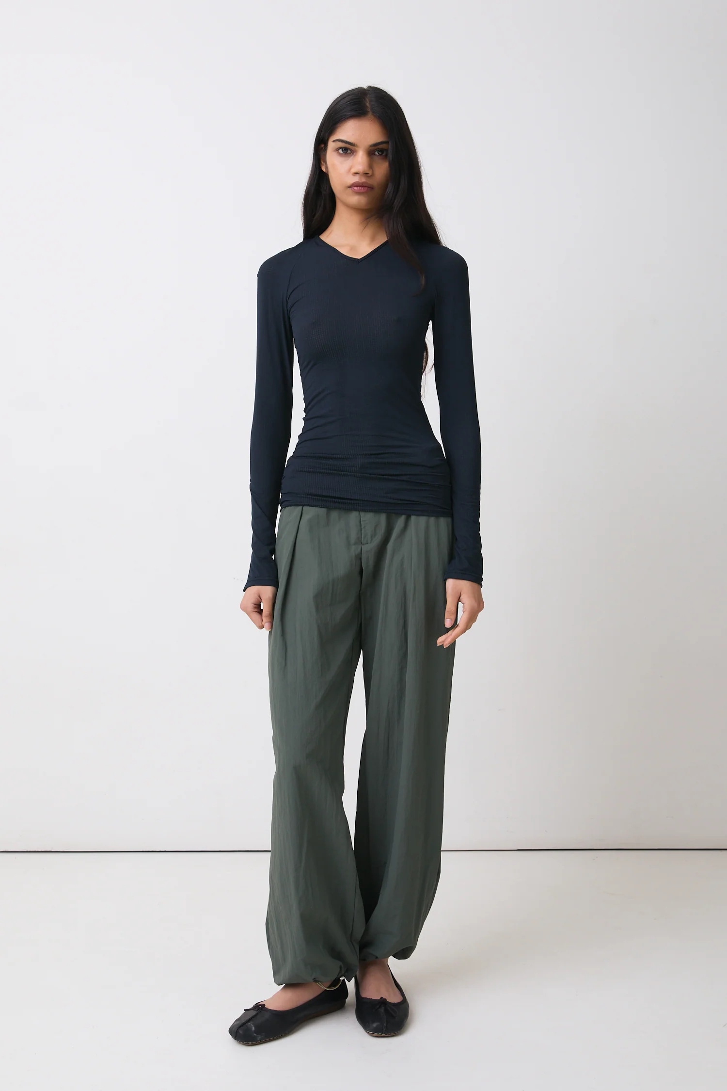 Lola Drawcord Trousers, Slate Green - Image 3