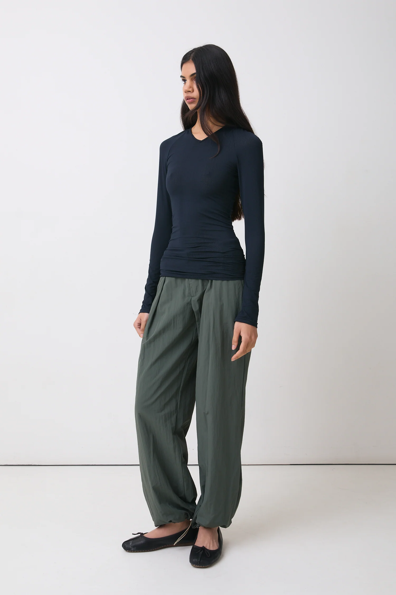 Lola Drawcord Trousers, Slate Green - Image 4