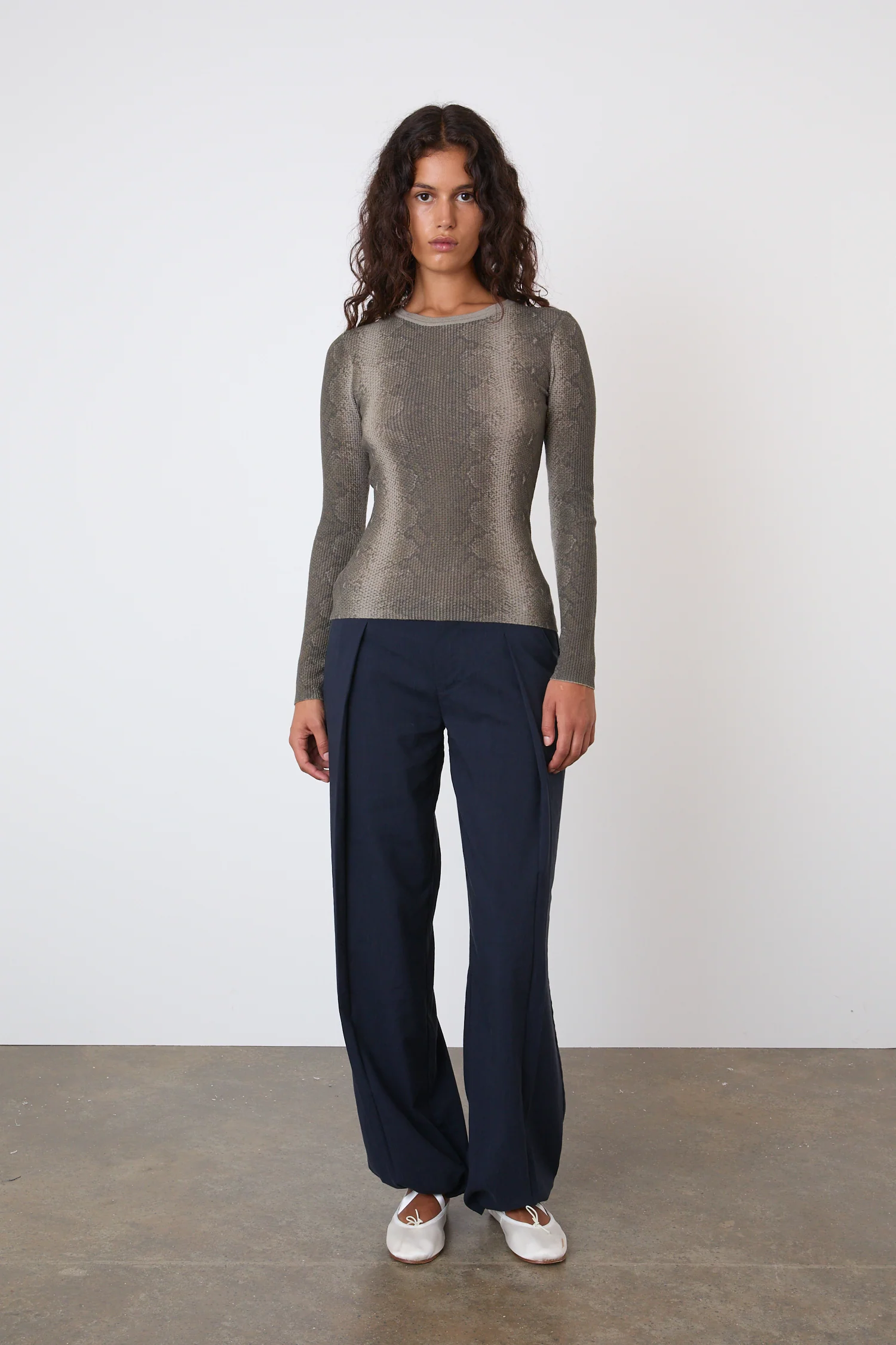 Lulu Thermal Knit Top, Olive Python - Image 4