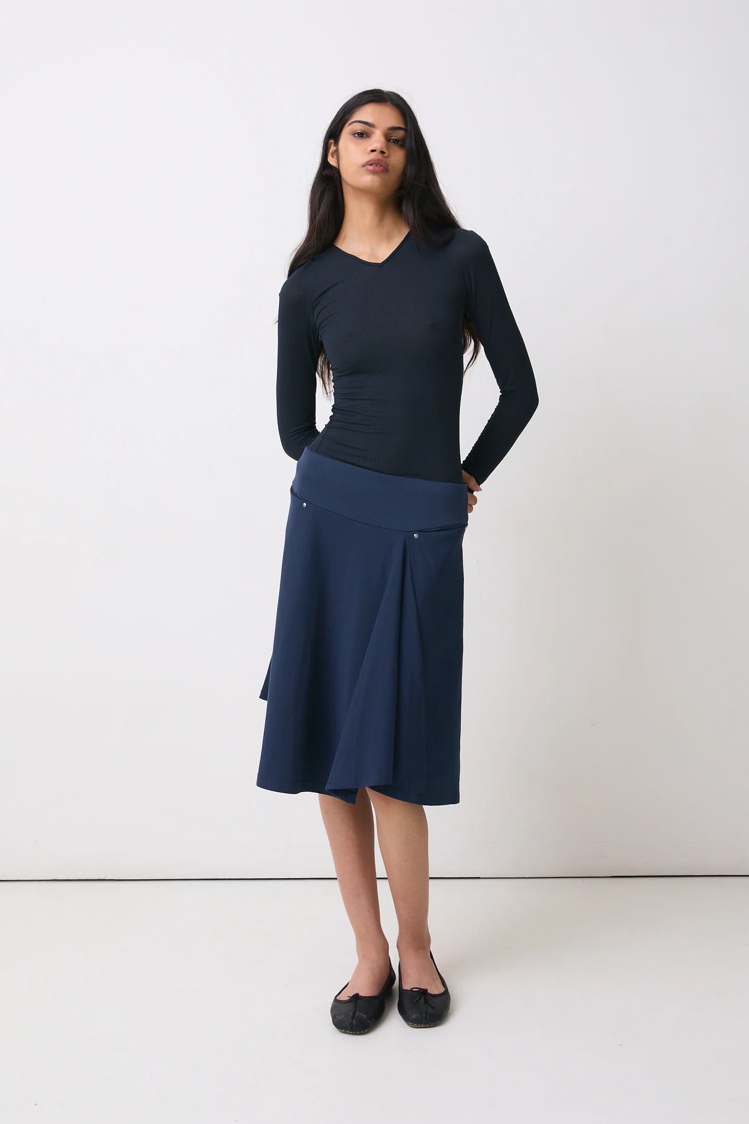 Joni Midi Skirt, Navy - Image 3